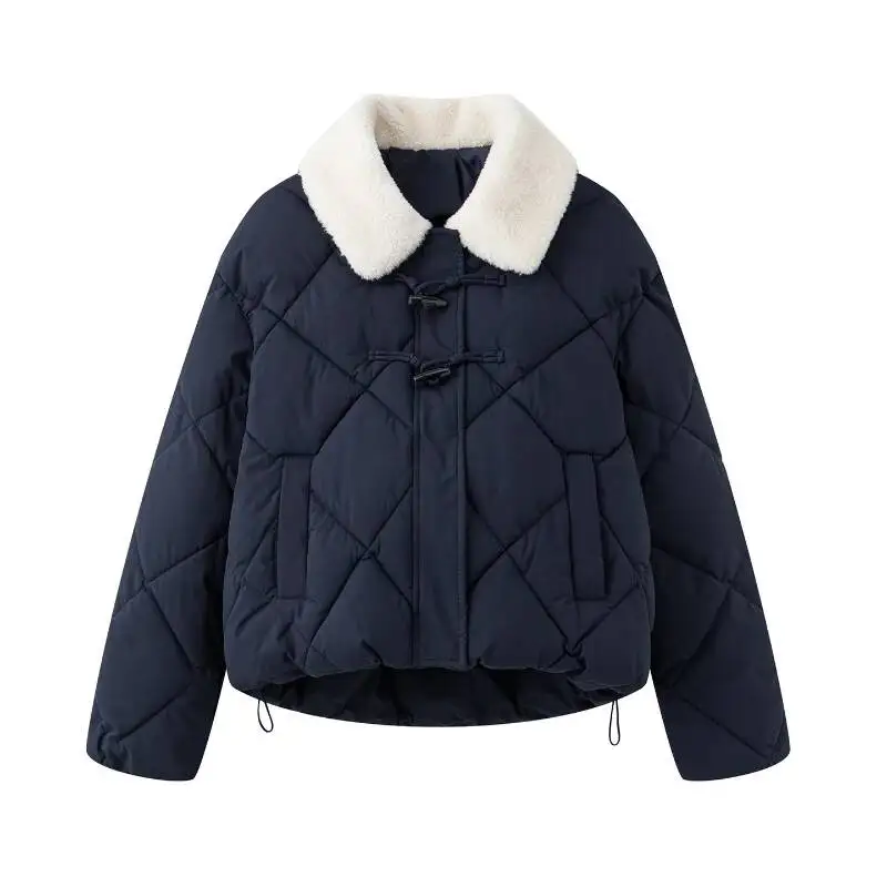 Trendige Jacke für Damen, 2026, neuer Winter, chinesischer Stil, Baumwolle mit gespleißtem Wollkragen, dicker Mantel für Wärmemäntel