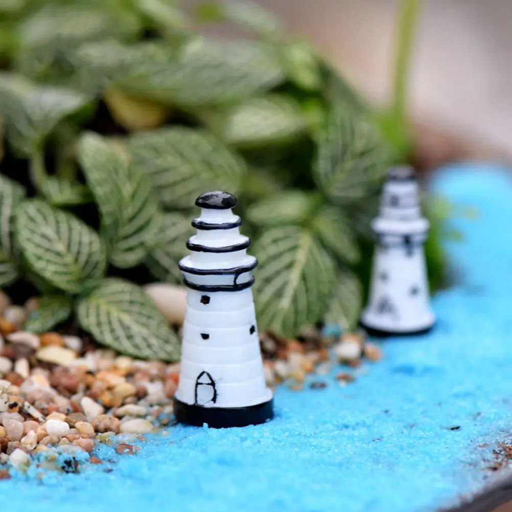 Miniature Resin Lighthouse Ornament Nautical Coastal Decor for Desktop Table Windowsill Mediterranean Sea Theme Home Garden