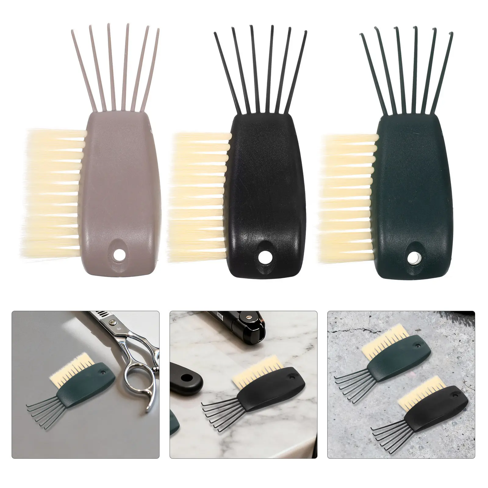 3Pcs Multi Purpose Hair Comb Cleaning Brush Flexible Bristles Penetrates Teeth Efficient Hair Remover Barbers Home Grooming Tool