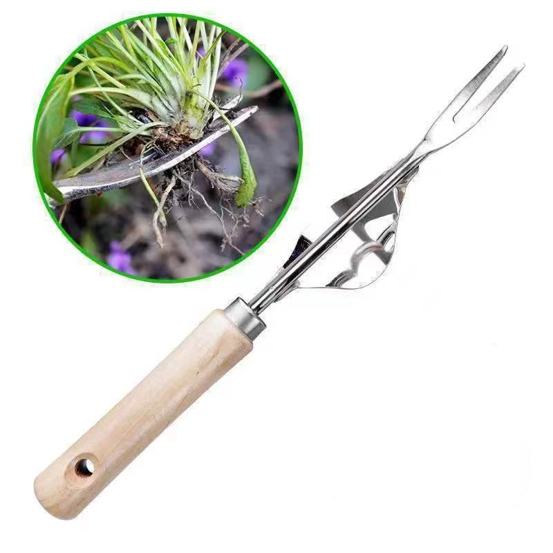 

Wood Handle Stainless Steel Garden Weeder Hand Weeding Removal Cutter Puller Tools Multifunction Weeder Transplant