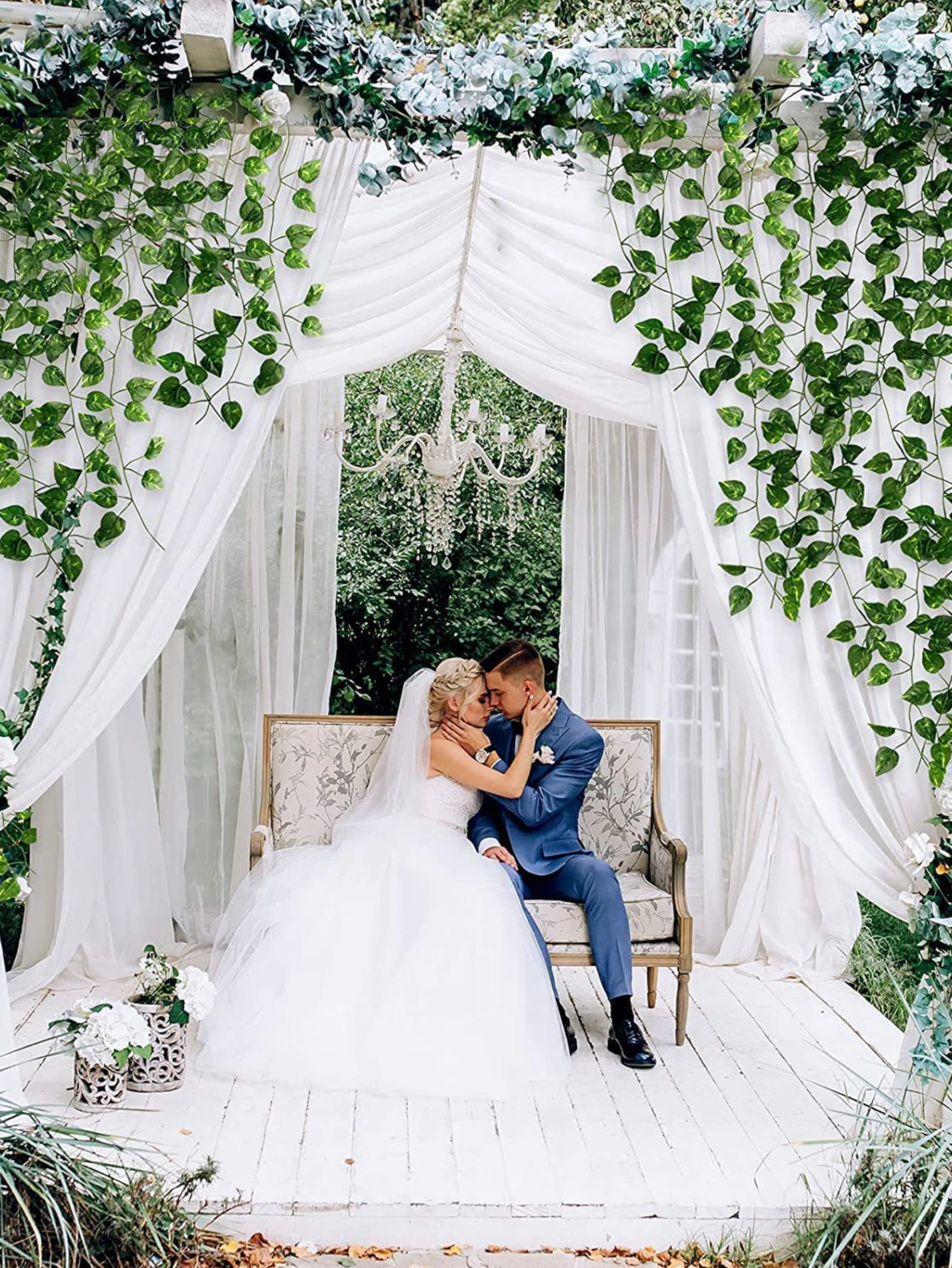 نباتات اصطناعية 2 متر أوراق الكرمة الخضراء أوراق الشبت ديكور غرفة المنزل الدعامة عيد الحب الزفاف اكسسوارات الزفاف معلقة قوس ذاتي الصنع #4