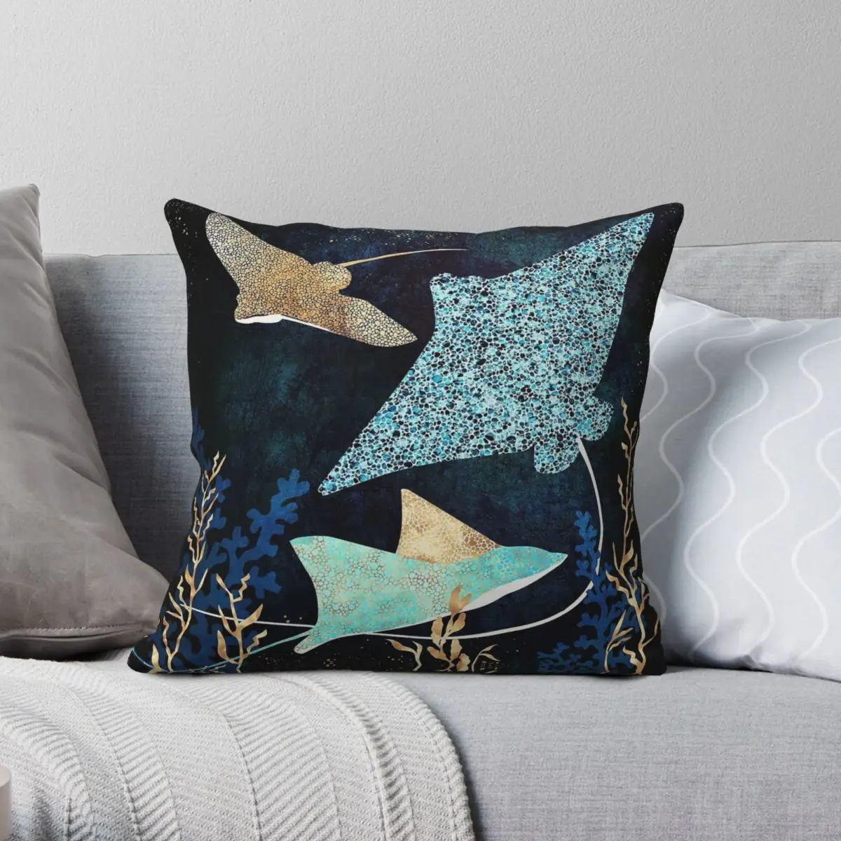 Metallic Stingray II Square Pillowcase Polyester Linen Velvet Creative Zip Decor Throw Pillow Case Bed Cushion Cover