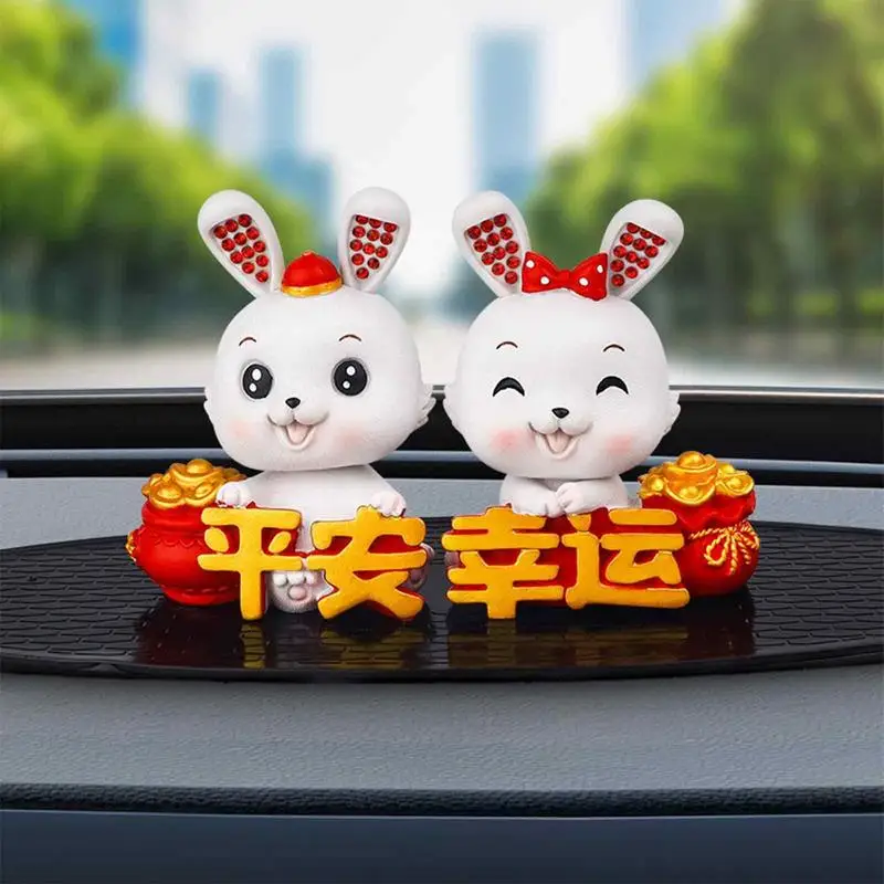 Chinese New Year Rabbit Car Figurine Miniature Dancing Bunny Figurine Car Statue Cute Rabbit Ornament Chinese New Year Tabletop