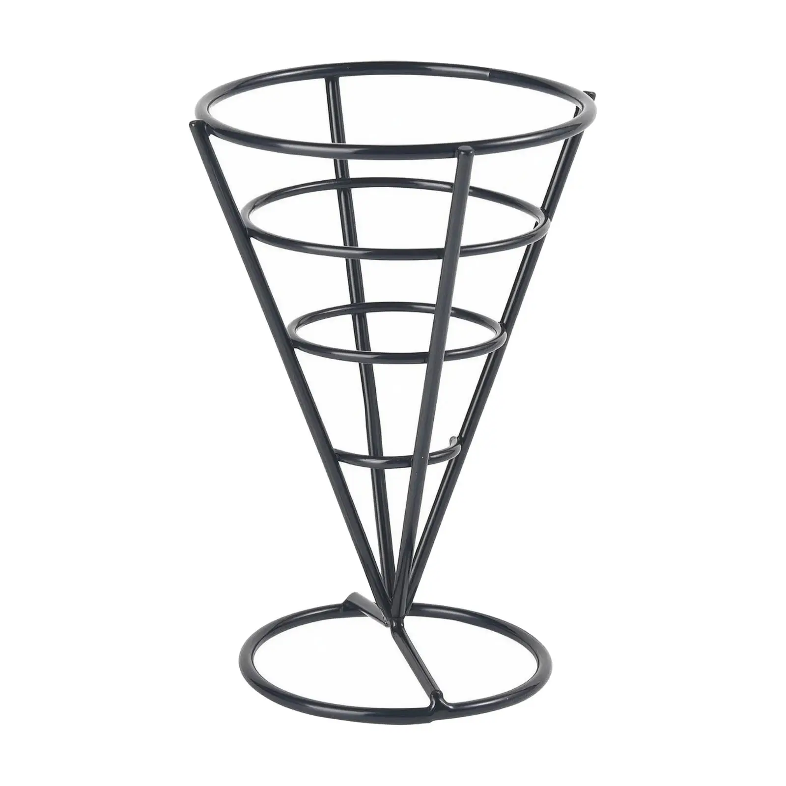 Cone Shaped Snack Rack Stainless Steel Wire Holder for Paper Cone Fries Stand with Round Base for Home Party Service
