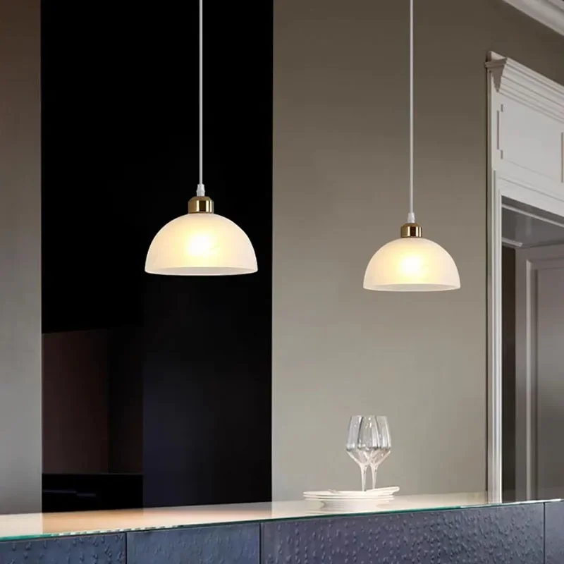 Modern Minimalist Restaurant Cream Style Bedside Pendant Light Semi-Circular Milky White Glass Single Head Pendant Lights