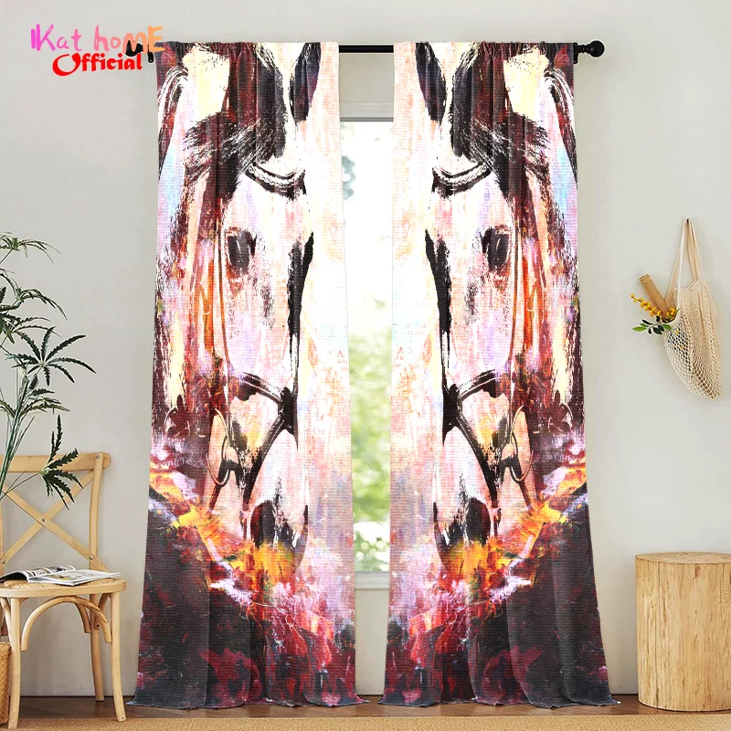 

Art Oil Painting Horse Print Window Curtains For Living Room Blackout Curtain Bedroom Door Doorway Kitchen Curtain Half-curtains