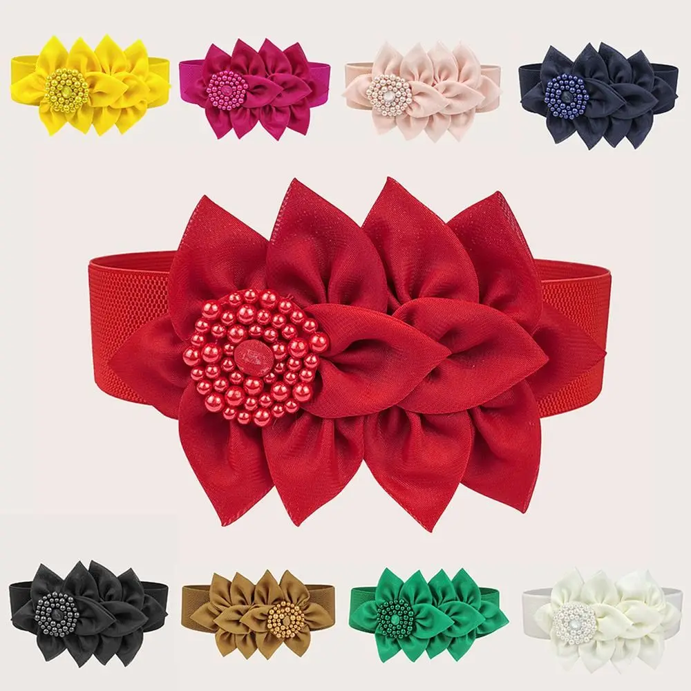 花の装飾が施された幅の広い伸縮性のあるウエストバンド,カジュアルなウエストバンド,モノクロベルト,衣類の装飾