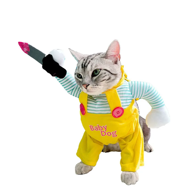 Cat Costume Halloween Pet Knife Doll Plush Knife Dog Halloween Outfits Funny Party Cosplay Adjustable Pet Clothes Gift