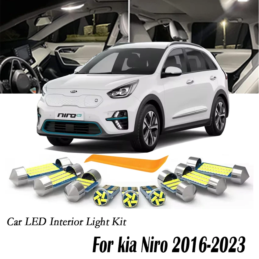 10Pcs For Kia Niro EV Plug-in 2016 2017 2018 2019 2020 2021 2022 2023 Car LED Interior Light Bulb Kit Map Dome Trunk Accessories