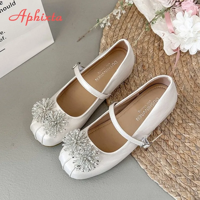Women Square Toe Mary Jane Flat Shoes 2026 Summer Floral Decor One Strap Buckle Ladies Shoes Elegant Sweet Office Dress Footwear view 5