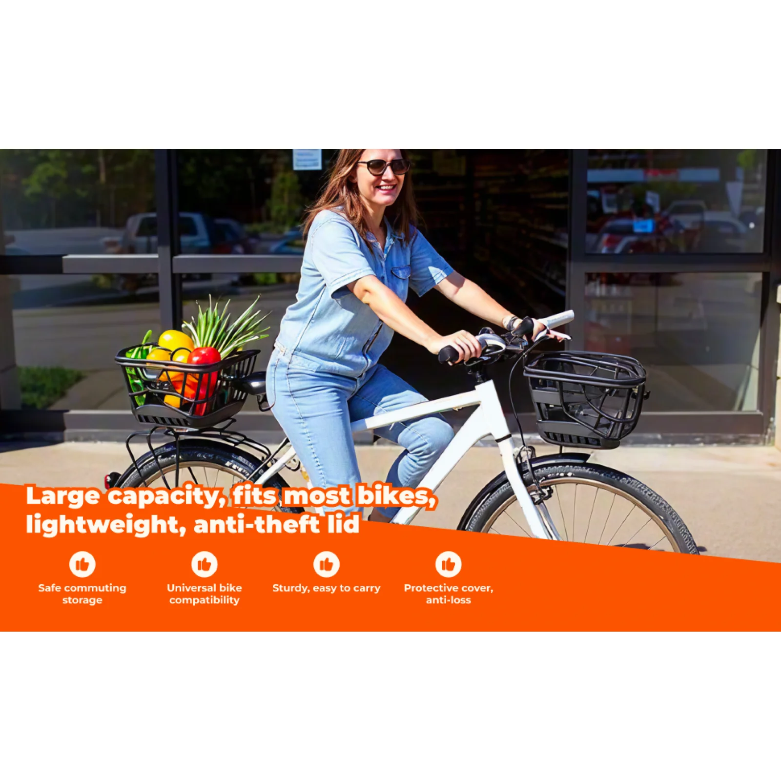 سلة الدراجة مع غطاء سلال ركوب الدراجات حاوية أشتات سكوتر #6