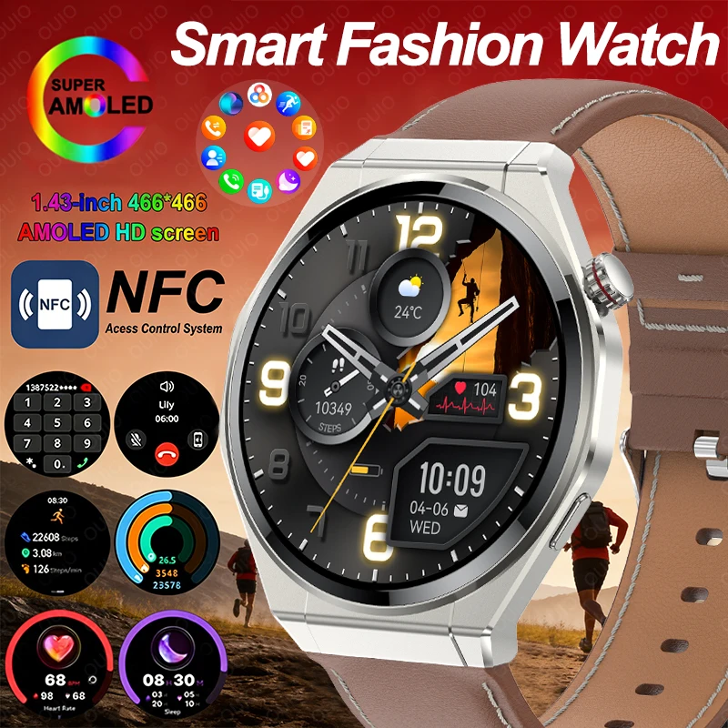 

Новые ультратонкие смарт-часы 2026 года для мужчин, 1.43" AMOLED, 150+ видов спорта, водонепроницаемость IP68, голосовое управление AI, мониторинг здоровья, звонки по Bluetooth, музыкальные функции
