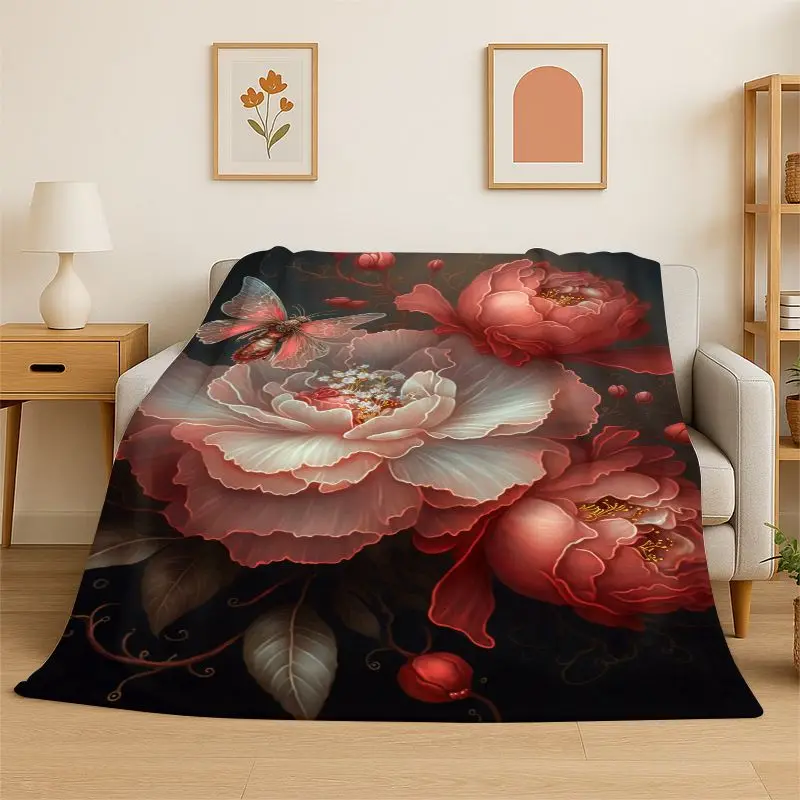 Romance Flowers Rose Daisy Flannel Blanket Soft Throw Blanket for Bedroom Living Room Bed Travel Camping Picnic Nap Cover Gift