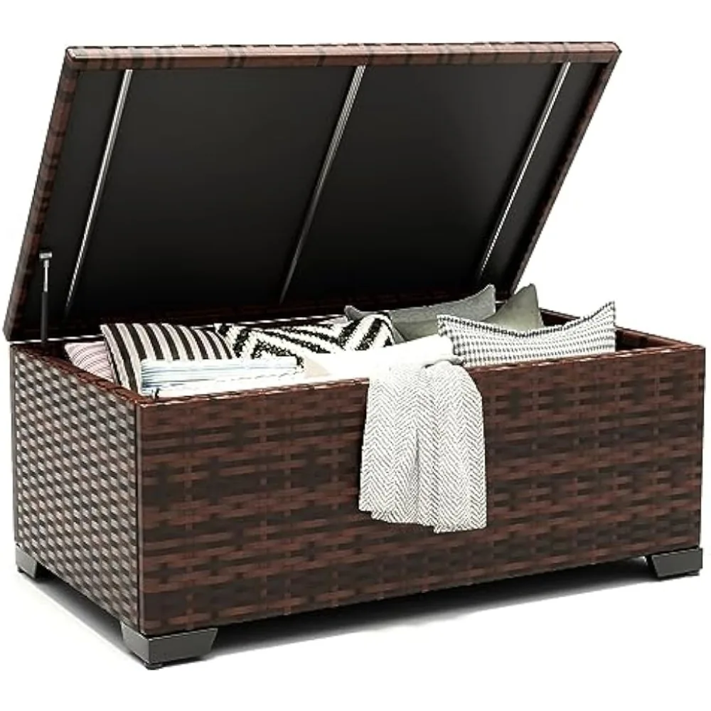 Outdoor Storage Table Patio Coffee Table All Weather Wicker Side Table with Waterproof Covers Rattan Furniture for Toys