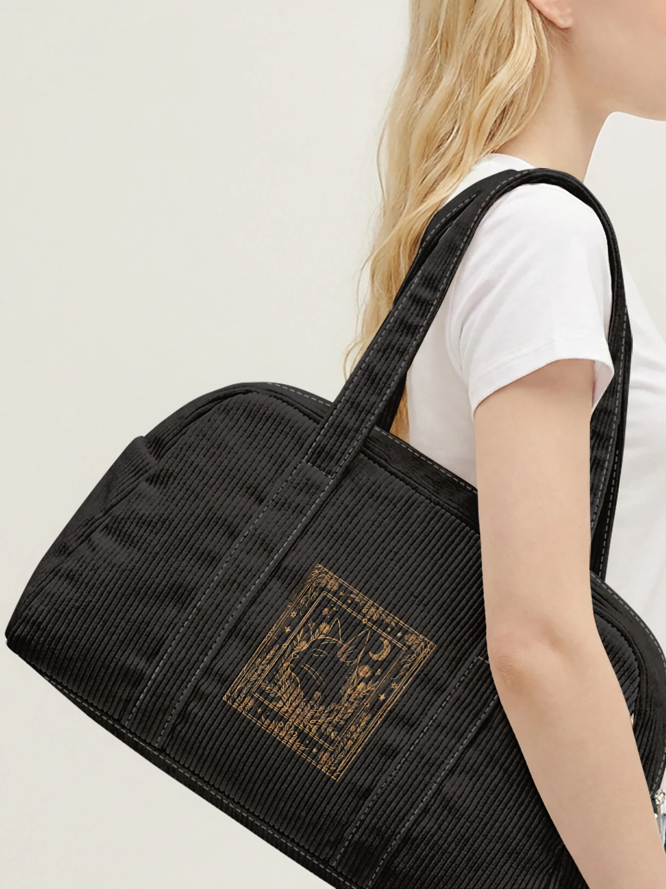 Vintage Cat Frame Print Handheld Duffle Bag, Large Capacity Portable Shoulder Bag For Travel Shopping And Daily Use
