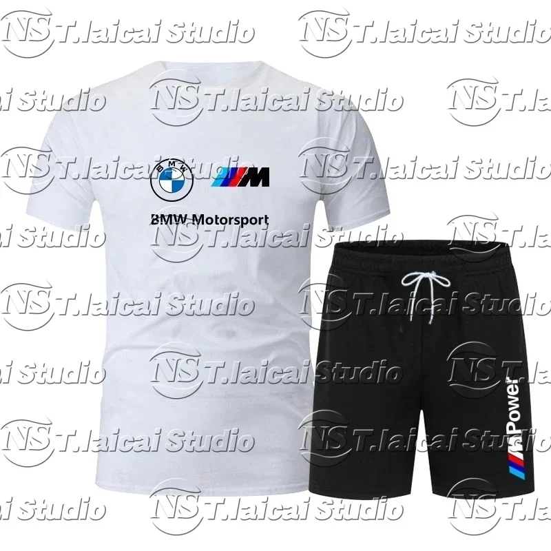 

BMW Мужской весенне-летний модный комплект для энтузиастов мотоциклов - футболки с короткими рукавами, футболка с 3D принтом и шорты, повседневная уличная одежда