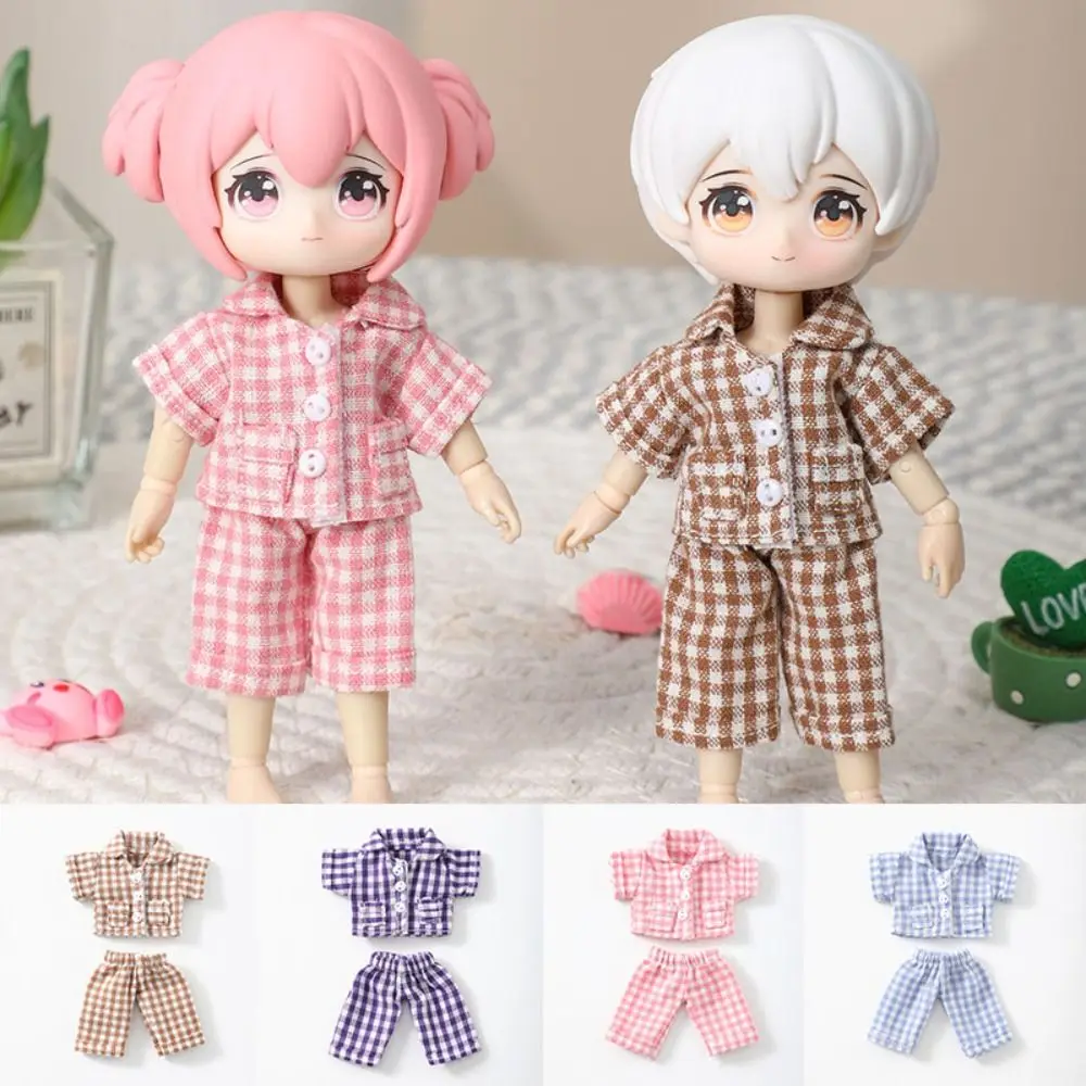 Cute Doll Checkered Pajamas Mini 4 Colors Doll Clothes Short Sleeve Sleep Clothes Accessories for 1/11 Dolls/for 1/12 BJD Doll