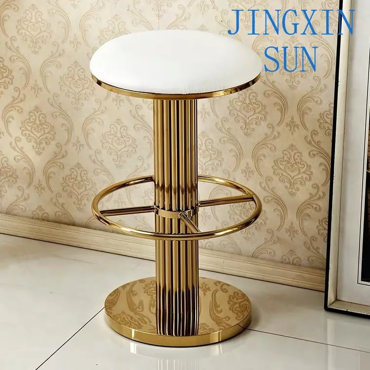 Home Furniture Modern T Shape Back Stainless Steel Gold Leather Stool Bar Vintage Barstool Chairs High Stool Bar Chair