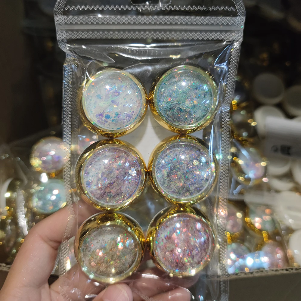 6Jars/Set Holographic Nail Glitter DIY Hexagon Shape Nail Flakes Powder Mermaid Nail Art Sequins Spangles Manicure Decoration