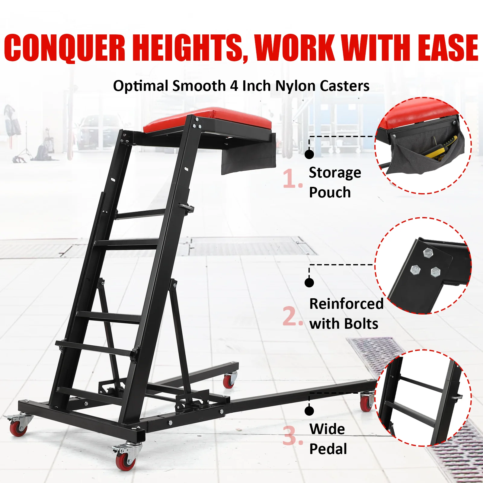 Garage Shop Creeper, Heavy Duty High Creeper Capacity Adjustable Height Foldable Creeper,Topside Auto Engine Creeper for Auto