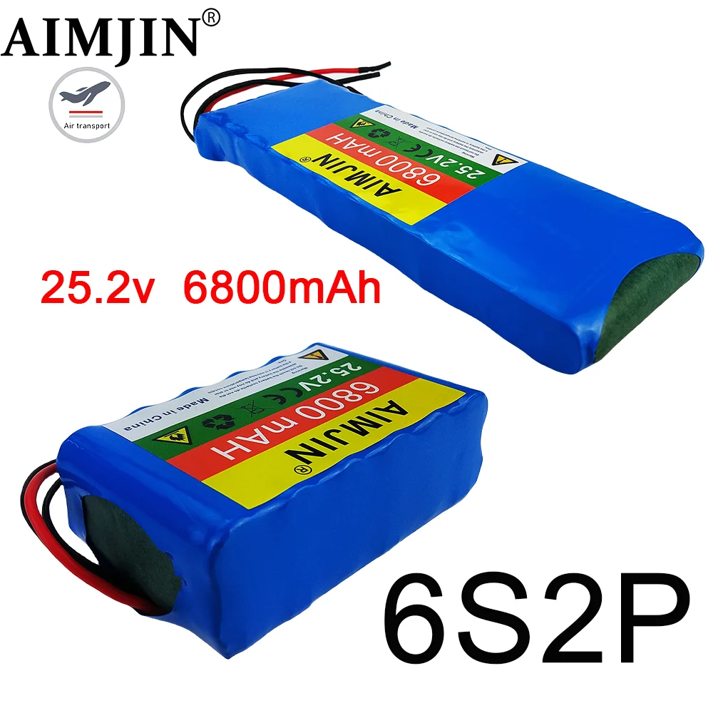 

6s2p 25.2V 6800mAh 18650 rechargeable lithium battery with BMS protection board, lithium-ion battery pack, and charger