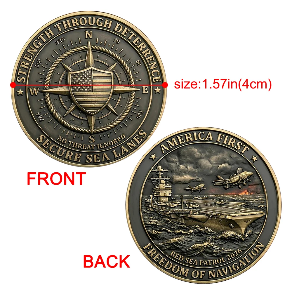 US Navy Red Sea Patrol Challenge Coin Antique Bronze Military Commemorative Coin Aircraft Carrier Collectible for Veteran