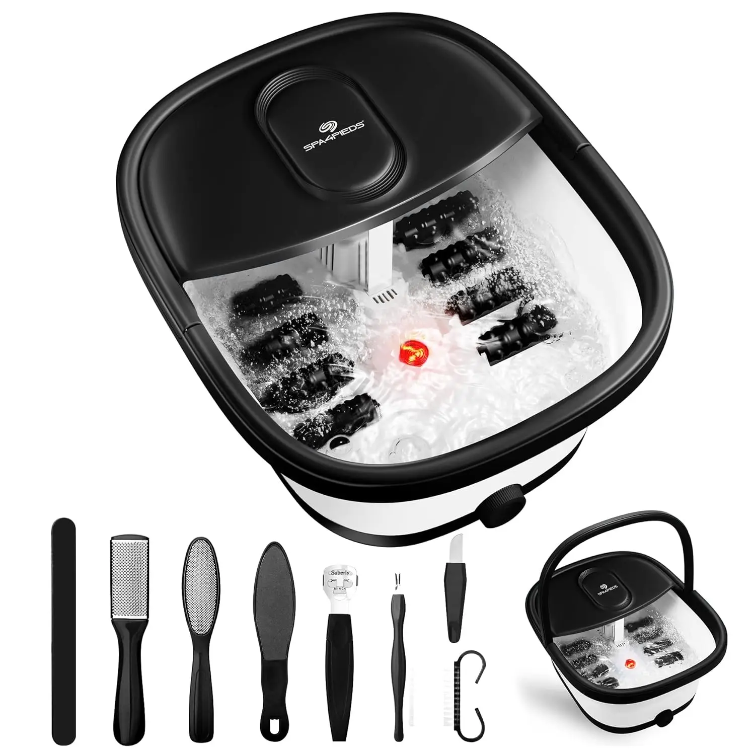 

Collapsible Heated Foot Spa Massager with Bubble Jets, Red Light & 10-Piece Pedicure Kit for Relaxation