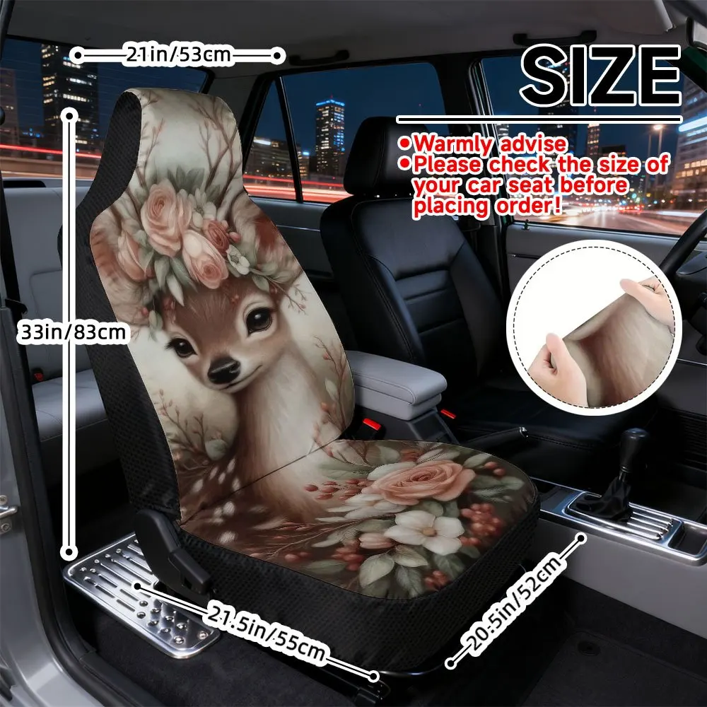 2D Flat Printing, 2pcs, Elegant Floral Antlers Deer Print Front Seat Covers, Great Present For Friends With Cars, Quick To Remov
