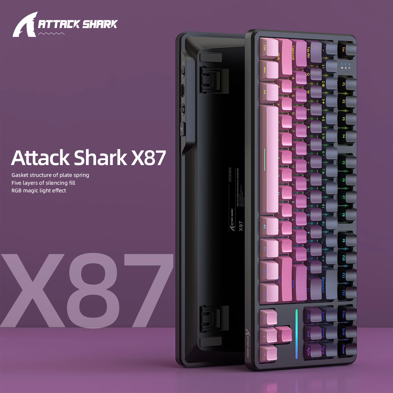 ATTACK SHARK X87 Banana Switch Wireless Mechanical Gaming Keyboard, Gasket Hot Swappable Custom Keyboard, 87 keys，Type-C  RGB