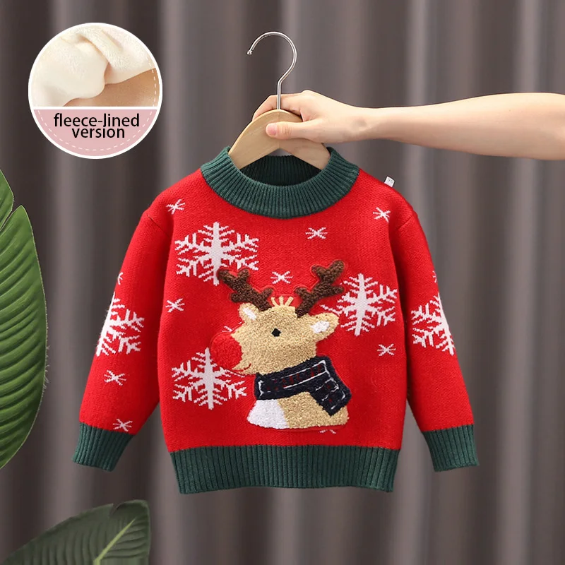

Рождественский рождественский свитер с оленями для мальчиков и девочек, пуловер с длинными рукавами, теплая утепленная трикотажная одежда, рождественские свитера