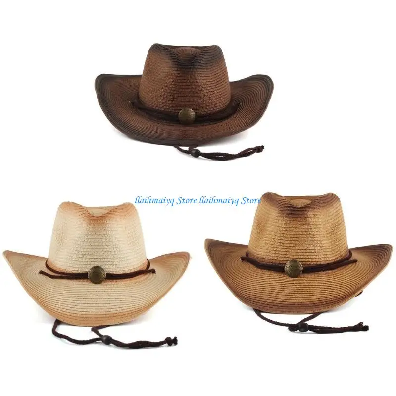 

573B Western Straw Cowboy Hat Straw Hat Outsider Hat Straw Western Hat Men Tavel Hat