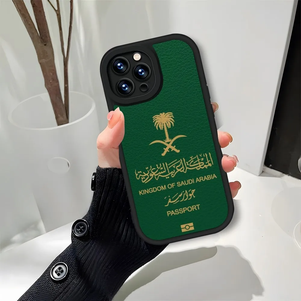 Saudi Arabia Flag Passport Phone Case Black For IPhone 11 14 13 12 Pro Max Mini Xs X Xr 7 8 Plus SE2020 Leather Silicone Soft