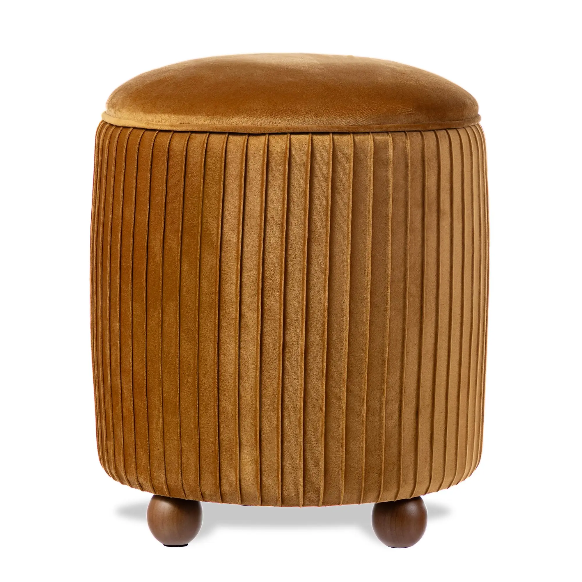 Round Ottoman with Storage, Pleated Velvet Small Foot Stool, Modern Accent Stool Upholstered Vanity Stool with