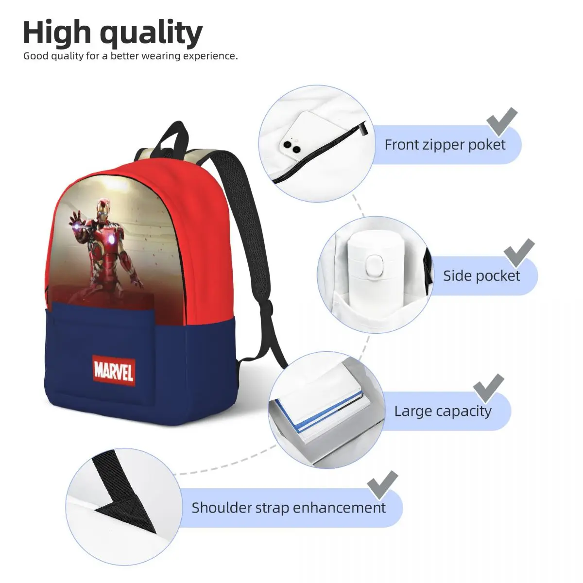 Bolso de mano Retro lavable de Marvel para hombre y mujer, bolsa universitaria de Iron Man, animación de Marvel, regalo de regreso a la escuela, personalizado, senderismo