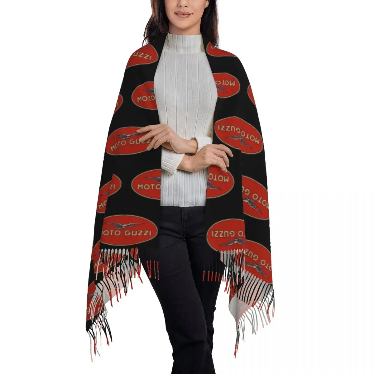 Moto Guzzi Motorcycles Scarf Tassel Scarves Women Soft Warm Shawls and Wraps Long Fall Winter Shawl Wrap