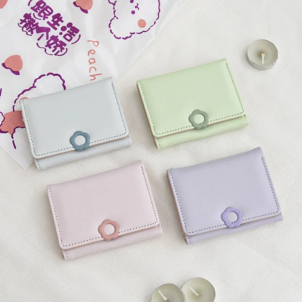 

Simple Pu Leather Flower Short Wallet Multifunctional Coin Purse Tri-Fold Wallet Change Purse Bank Card Bag Folding Purse Ladies
