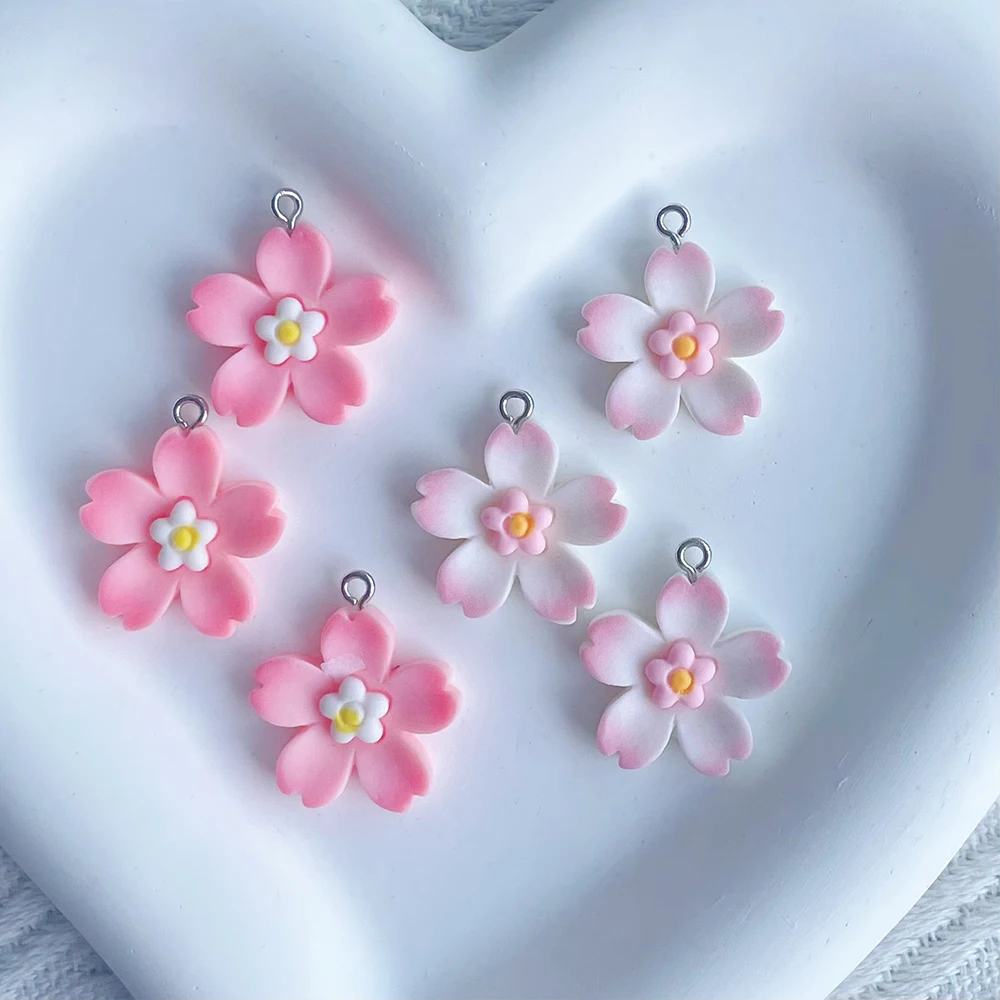 2Pcs Macaron Resin Cherry Blossom Flower Charms DIY Pendants For Necklace Keychain Jewelry Making