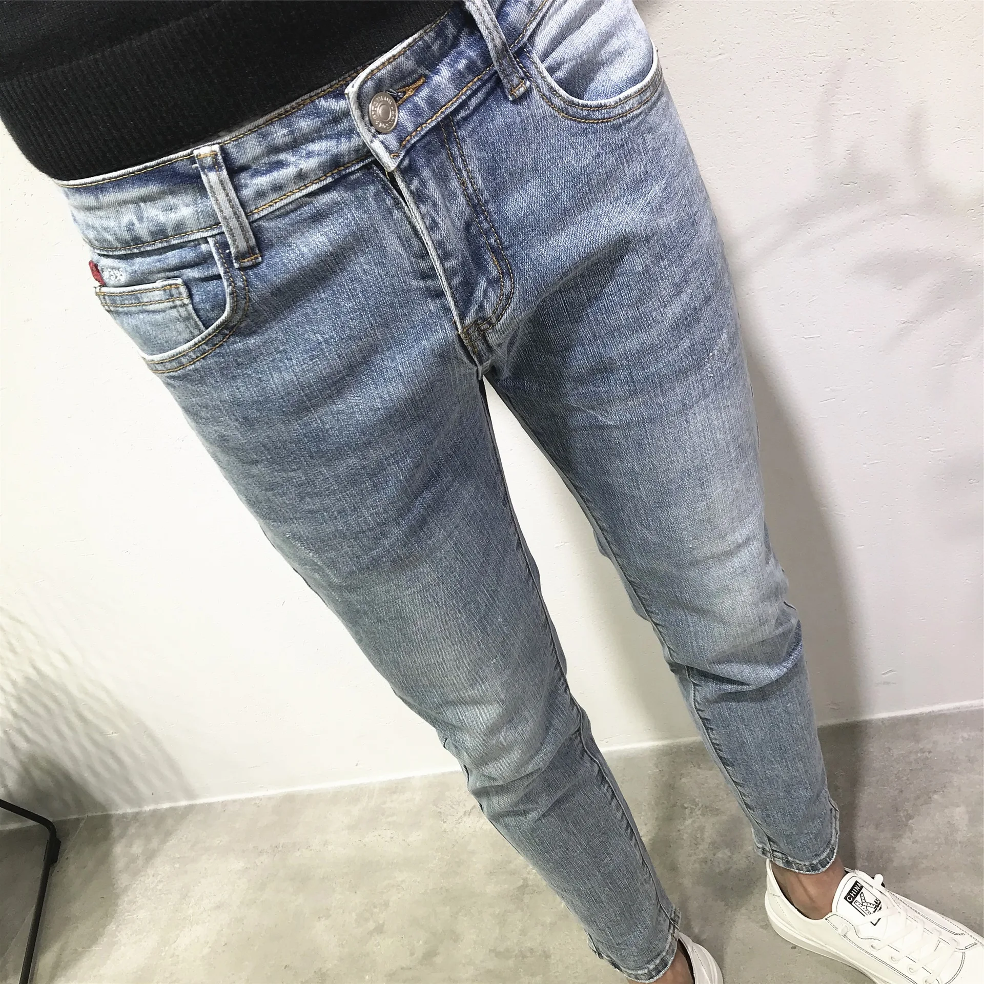 Wholesale 2020 Fashion Teenagers Denim Jeans Men's Washing Retro Slim-fitting Feet Pants Spring Fashion Elastic Pencil Pants Men