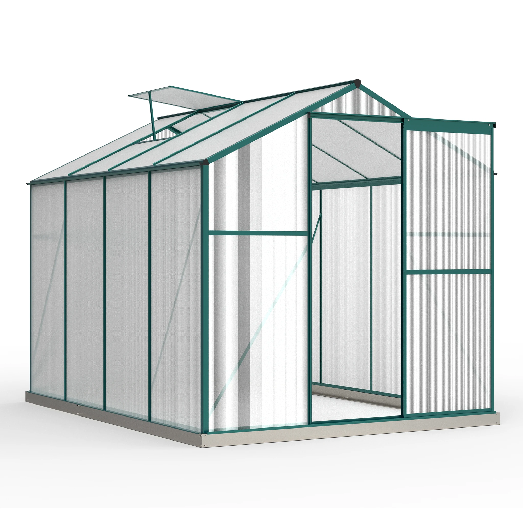 Aluminiumgehäuse mit Fundament 4,75 m2 - 190 × 253 cm inkl. 1-Dachfenster und Schiebetür, Gartengewächshaus, Pflanzenhaus