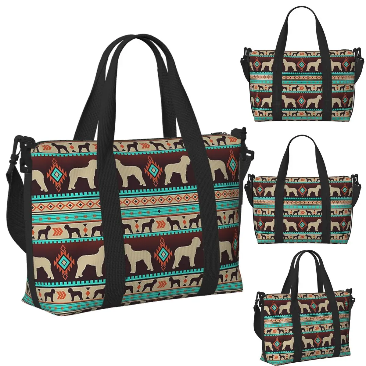 

Boho Dogs Lagotto Romagnolo Sunset Beach Travel Bag Large Capacity Tote Bags for Gym Yoga Women Shopping Duffle Shoulder Bag
