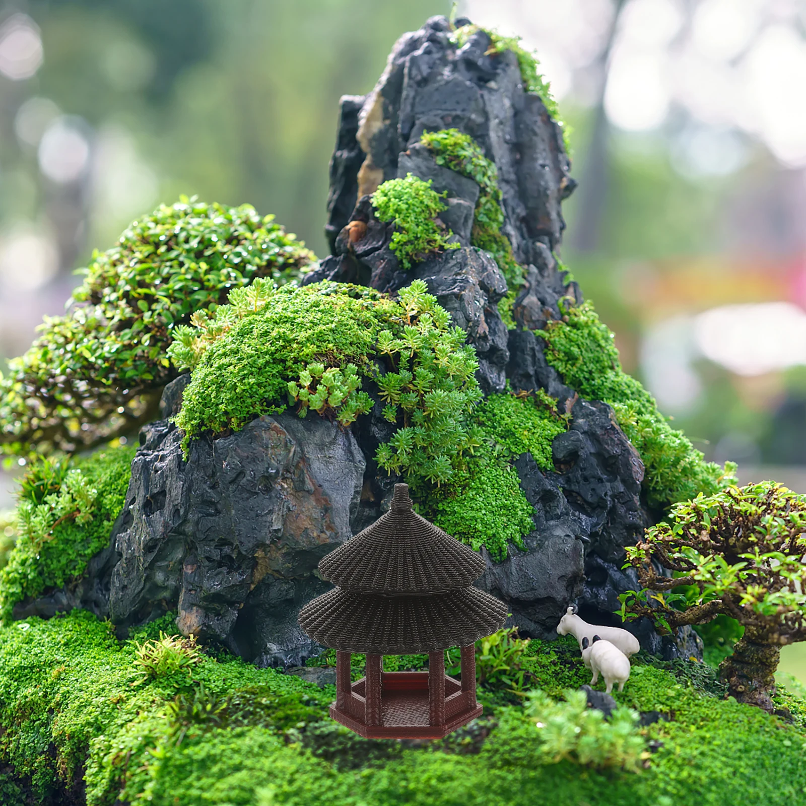

Japanese Garden Decor 2 Layer Round Statue Mini Landscape Accessory Fish Tank Model Home Balcony Yard Bonsai Garden