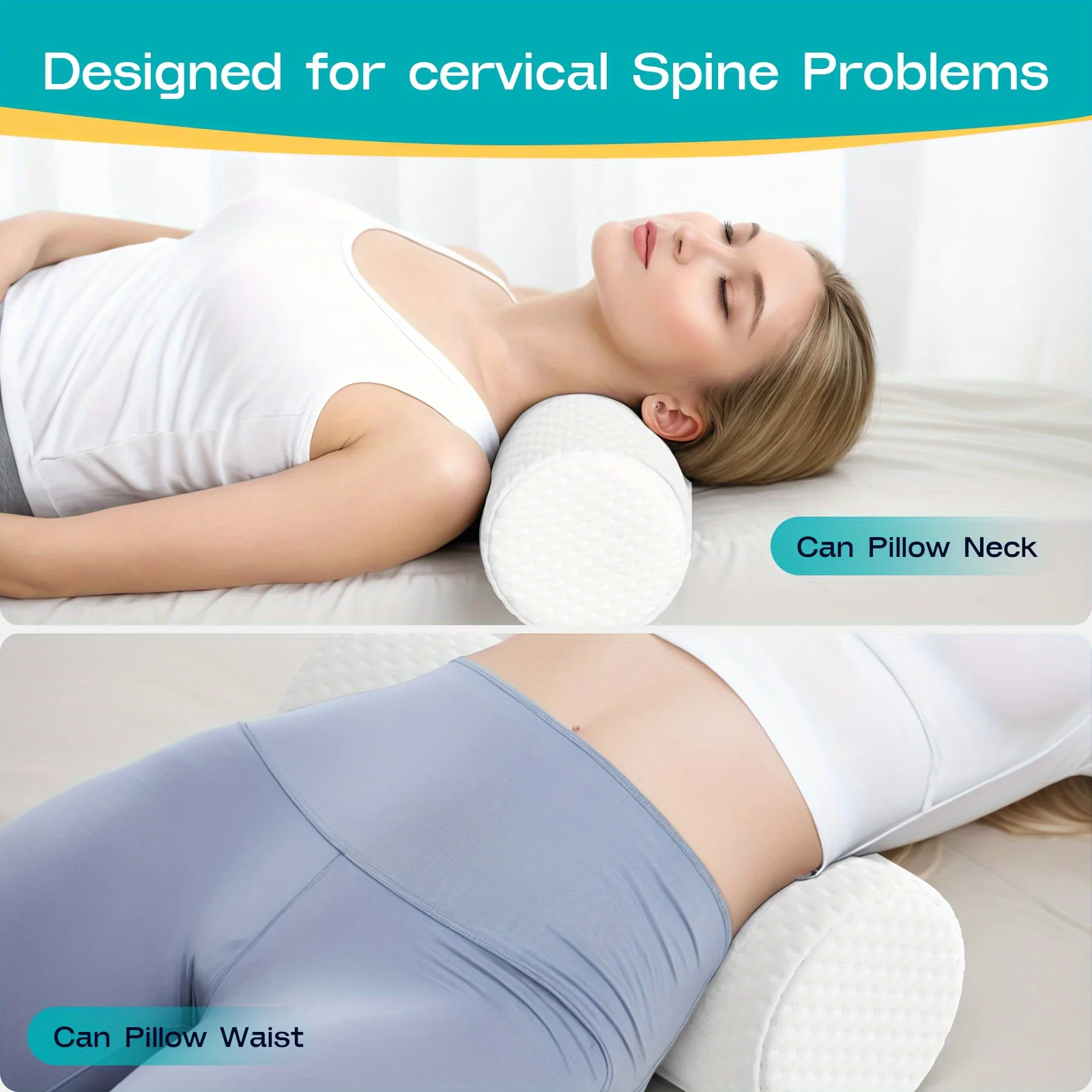 1 pcs Round Cervical Roll Pillow with Removable Washable Cover Ergonomically Designed To Fit The Head Neck Back and Legs