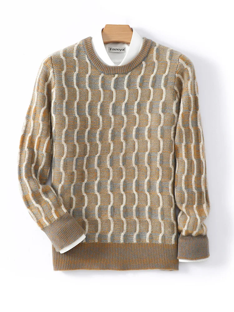 

Autumn Winter Thiened Knitted Wool Sweater Casual Loose round Ne Color Blo Men's Faion Ci Sle Busin Casual