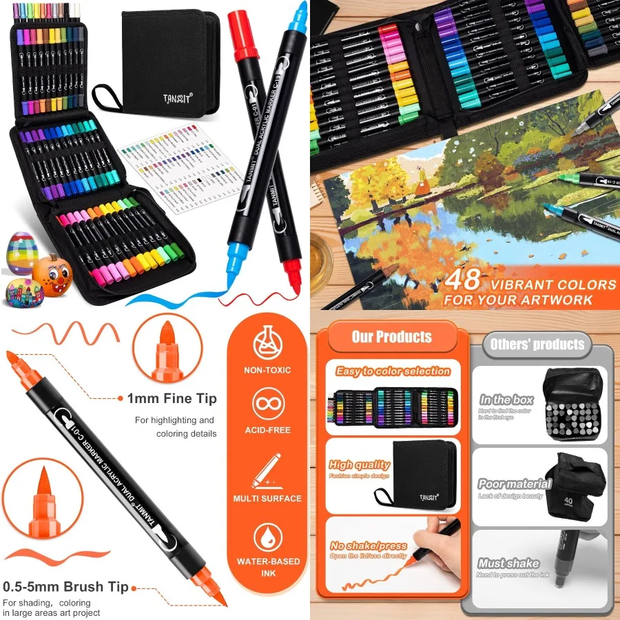 

48-цветные ручки с акриловой краской, двойной наконечник для наскальной живописи, дерева, холста, камня, стекла, керамики, поделки своими руками, принадлежности для рукоделия с Bru