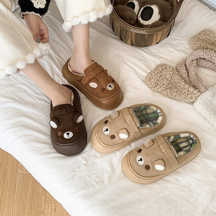 شبشب منزل الدب القطيفة اللطيفة من Rilakkumaed للرجال والنساء، جزء سفلي ناعم مضاد للانزلاق، أحذية قطنية للاستخدام الداخلي والخارجي، غرفة نوم شتوية دافئة