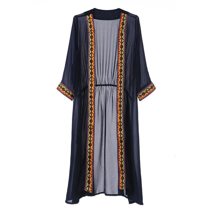 

Ethnic Wind Chiffon Sunscreen Cardigan Loose Summer Thin Section Half Open Collar Plus Long Section Sunscreen Cardigan