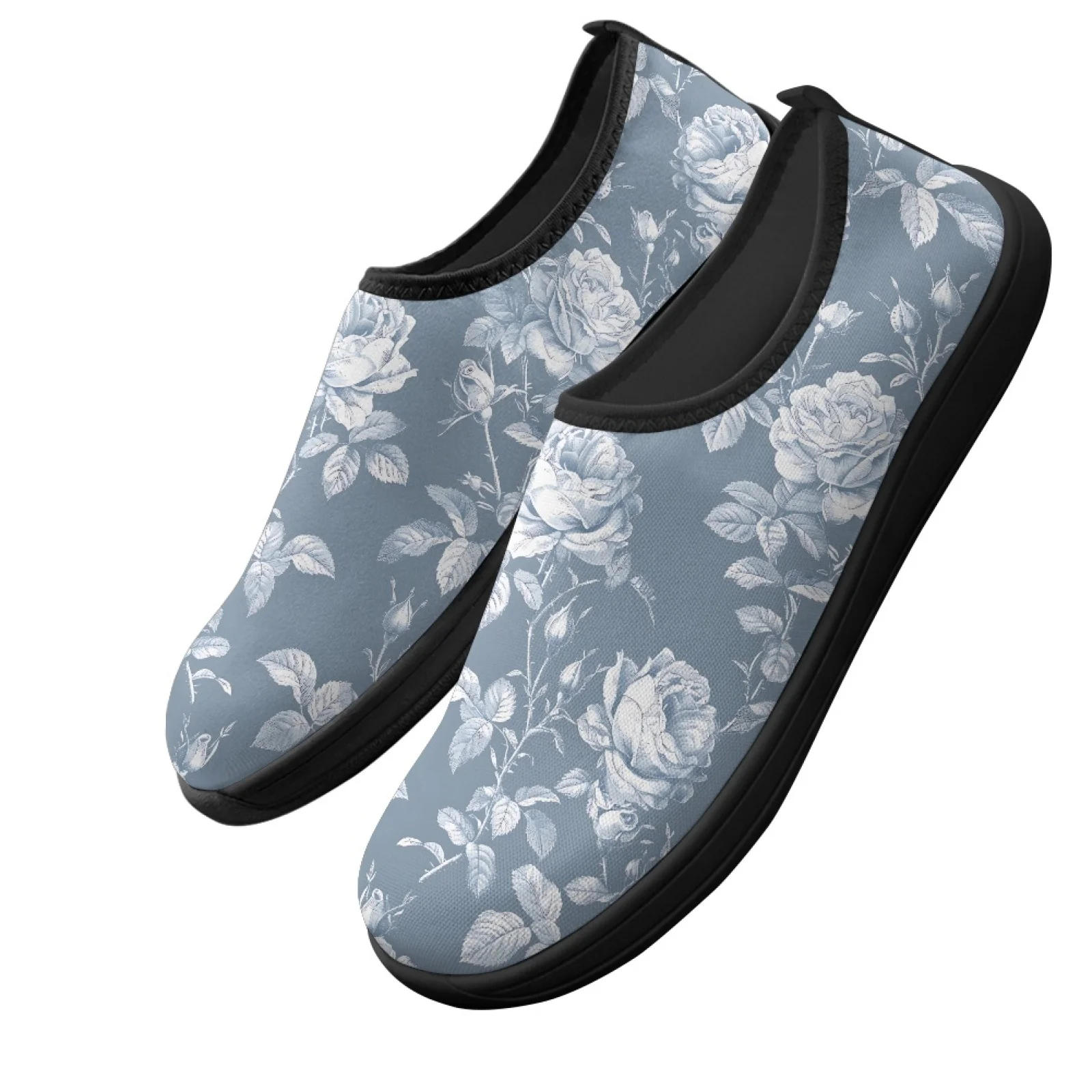 PENSTROLL Blue Rose Print Slip On Walking Running Shoe Summer Flat Shoes for Men Comfortable Mens Walking Shoes