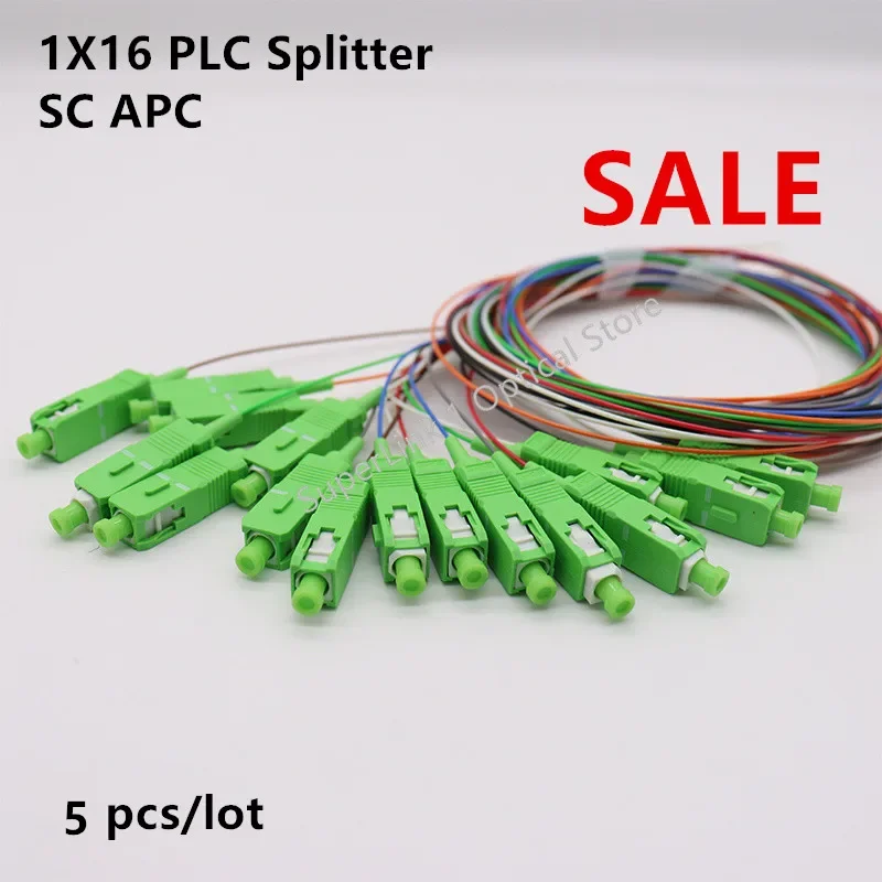 Free shipping 5 PCS/Lot 1X16 PLC Fiber Optic Splitter Color SC/APC SM 0.9mm G657A1 PVC 1m FTTH Fiber Optic Splitter Unequal