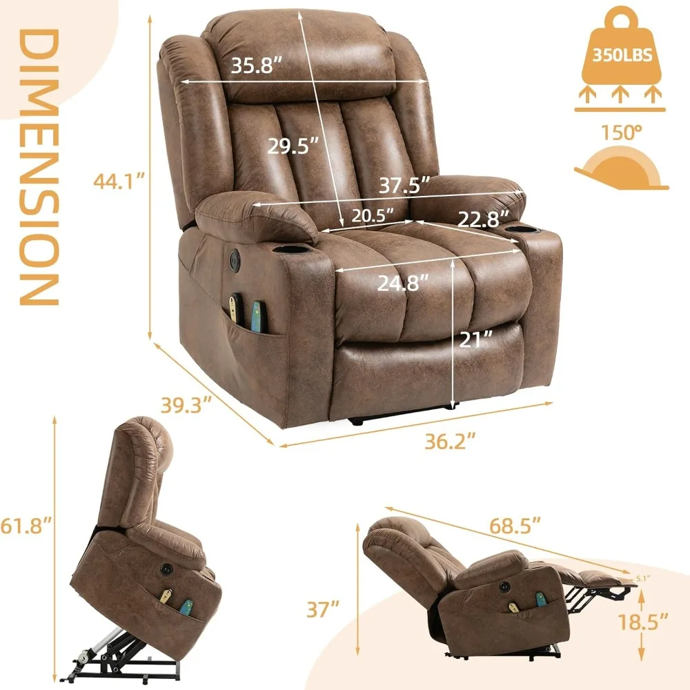 Silla reclinable grande con elevación eléctrica y reposapiés extendido para personas mayores, sofá reclinable grande, Extra grande y ancho para sala de estar