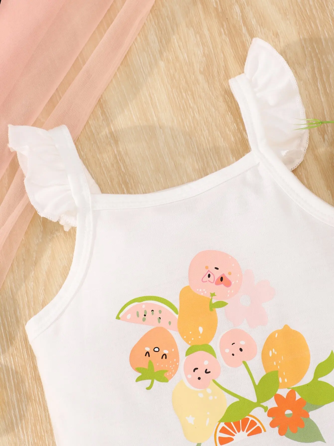 Baby Summer Cute Comfortable Breathable Simple Solid Color Flying Sleeve Vest Baby Bodysuits Cartoon Pattern Printing